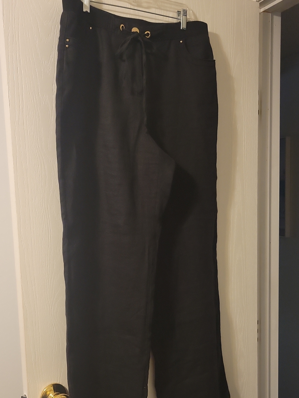 JM Collection Black Wide-Leg Linen Drawstring Pants